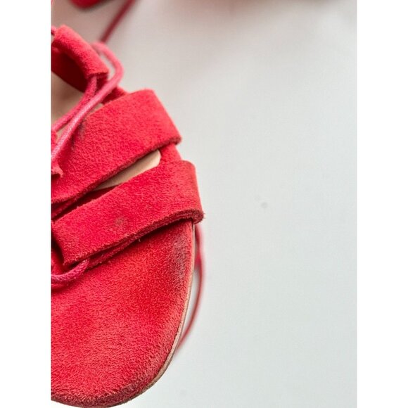 LOEFFLER RANDALL Luz Red Suede Leather Lace-Up Tassel Tie Block Heels, Size 10 - Picture 6 of 16